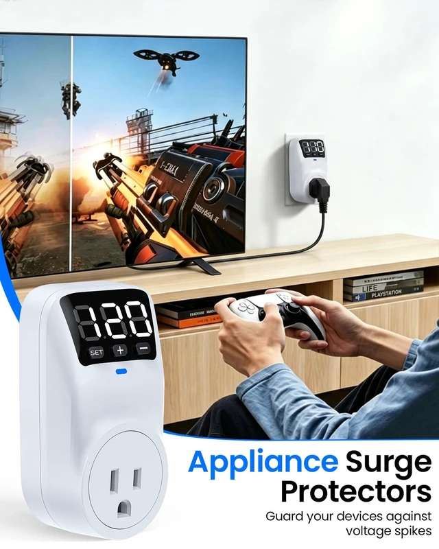 Alt view image 5 of 7 - Appliance Surge Protector Voltage Stabilizer Fireproof UL94V-1 Wall Mount Surge Protectors Outlet for Refrigerator, TV & Heavy, Real-Time Monitoring & Custom Voltage 80V-140V (2 Standard)