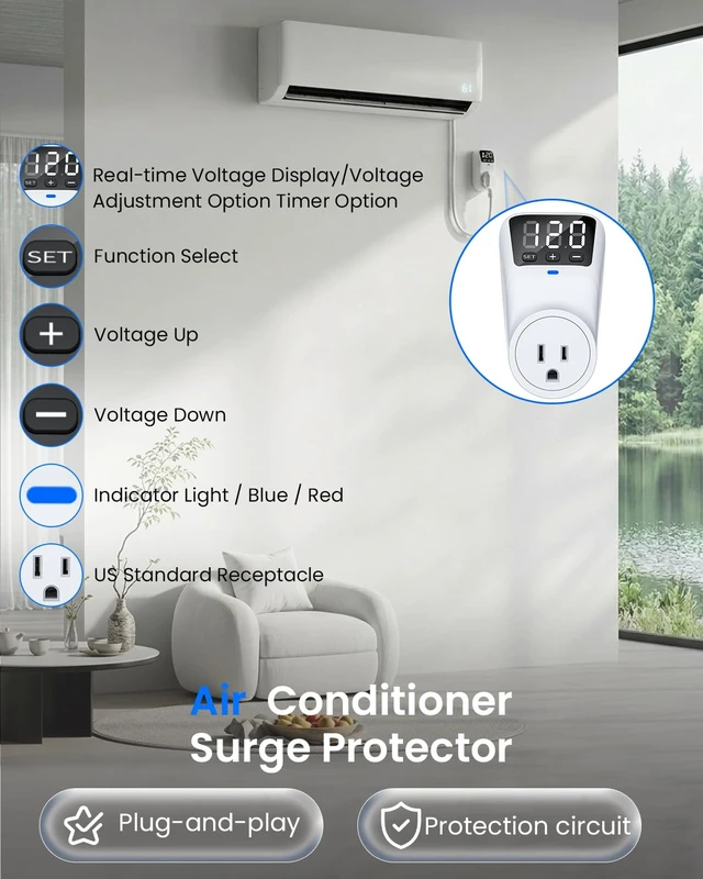 Alt view image 6 of 7 - Appliance Surge Protector Voltage Stabilizer Fireproof UL94V-1 Wall Mount Surge Protectors Outlet for Refrigerator, TV & Heavy, Real-Time Monitoring & Custom Voltage 80V-140V (2 Standard)