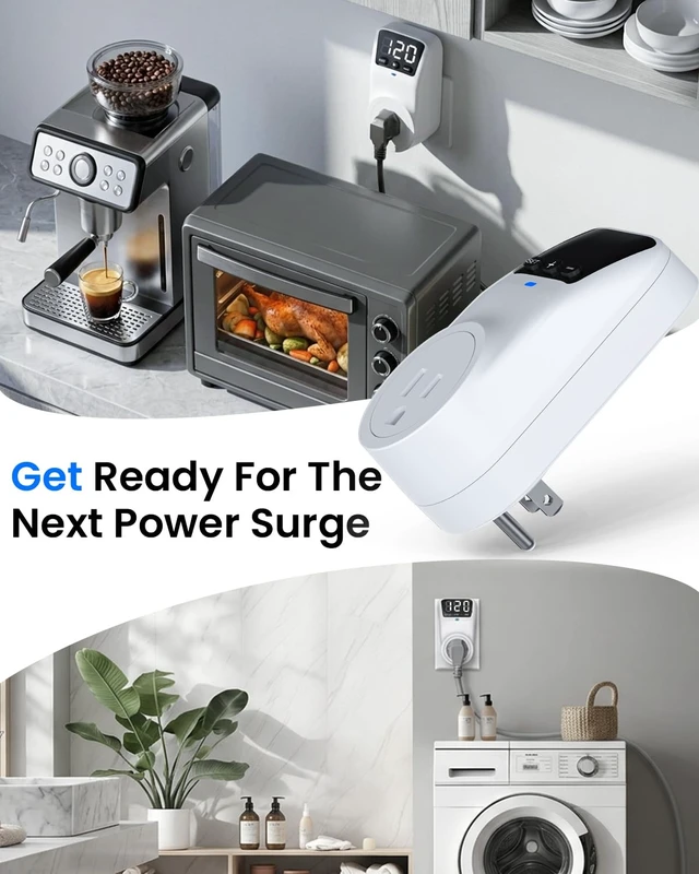Alt view image 7 of 7 - Appliance Surge Protector Voltage Stabilizer Fireproof UL94V-1 Wall Mount Surge Protectors Outlet for Refrigerator, TV & Heavy, Real-Time Monitoring & Custom Voltage 80V-140V (2 Standard)