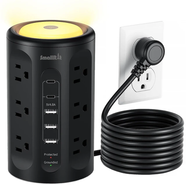 Main image of Power Strip with Night Light, Extension Cord with Multiple Outlets (12AC+3A+2C), 10 FT Desk Power Strip Tower Charging Station for Home, Office, College Dorm Essentials