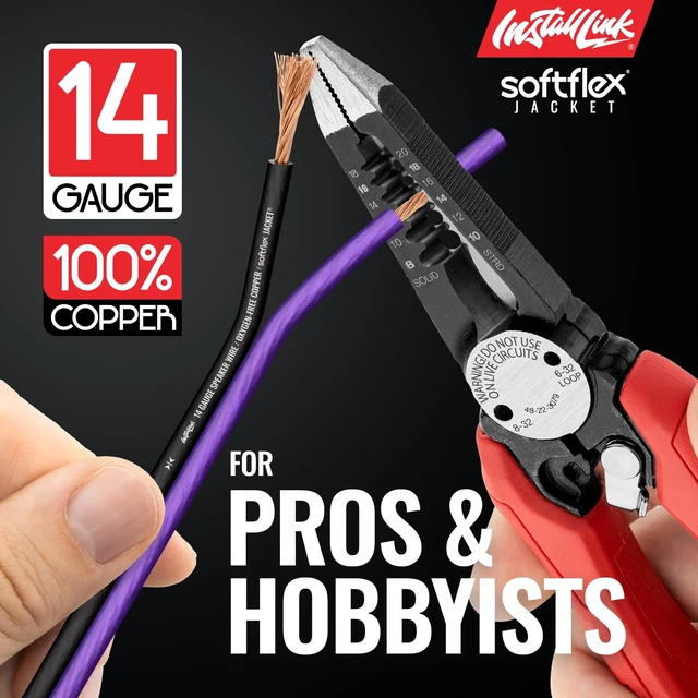 Alt view image 3 of 7 - 14 AWG Gauge Speaker Wire (100 Feet) Car or Home Theater (OFC) Pure OFC Copper, 14/2 Speaker Cable, 2-Conductor, Frosted Purple/Black, Easy Strip, Polarity ID, for Car Audio & Home Stereo