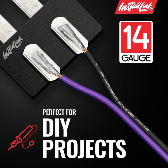 Alt view image 6 of 7 - 14 AWG Gauge Speaker Wire (100 Feet) Car or Home Theater (OFC) Pure OFC Copper, 14/2 Speaker Cable, 2-Conductor, Frosted Purple/Black, Easy Strip, Polarity ID, for Car Audio & Home Stereo