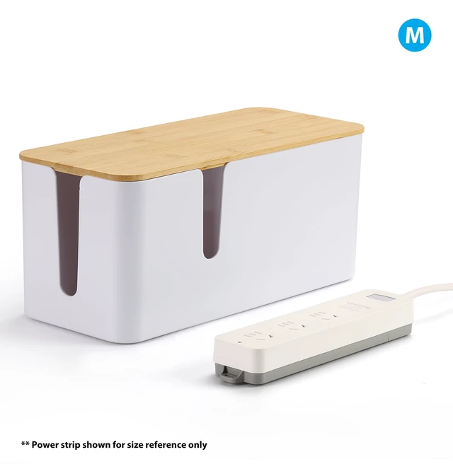 Alt view image 7 of 7 - 2 Pack Cable Management Box, Large & XL, Power Strip Organizer, White Extra-Tall Design for Oversized Adapters, Fits Power Strips Up to 13.4" Long, Natural Bamboo Lid, Ideal for Desks, TV Areas
