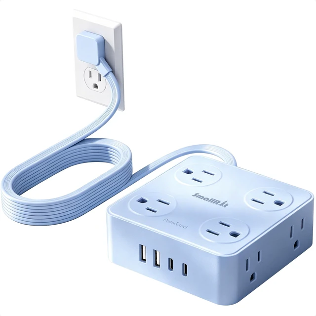 Main image of Extension Cord with Multiple Outlets, Flat Plug Power Strip, 10FT Power Strips with USB Ports, 8 Outlets, Outlet Extender for Home Office Supplies, Blue