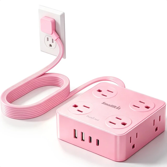 Main image of Power Strip, Extension Cord with Multiple Outlets, 10FT Flat Plug Power Strip with USB Ports, 8 Outlets, Outlet Extender for Home Office, Pink