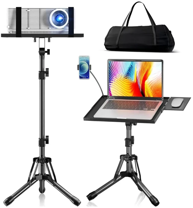 Main image of Projector Stand Adjustable Height 20" to 61" Foldable Projector Tripod Stand with Mouse Tray & Phone Holder, Perfect for Office Home Stage Studio DJ Racks Podium Stand