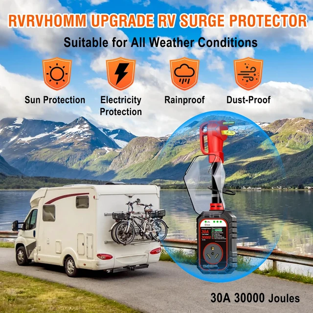 Alt view image 7 of 7 - 30000J 30Amp RV Surge Protector 30 Amp Flag Design - Upgraded Power Surges Voltage Protection Circuit Analyzer IP68 Waterproof Cover for 30A RVS Camper Trailer Must Haves (30Amp, Red)