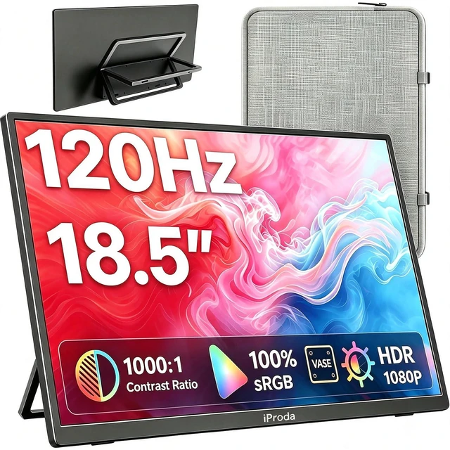 Main image of 18.5 Inch Portable Monitor, HDMI USB-C Slim 120Hz Portable Gaming Monitor 1080P FHD IPS FreeSync Large Portable Monitor for Laptop MacBook Pro Air, PC, Xbox, PS4/5 Travel Monitor with Kickstand
