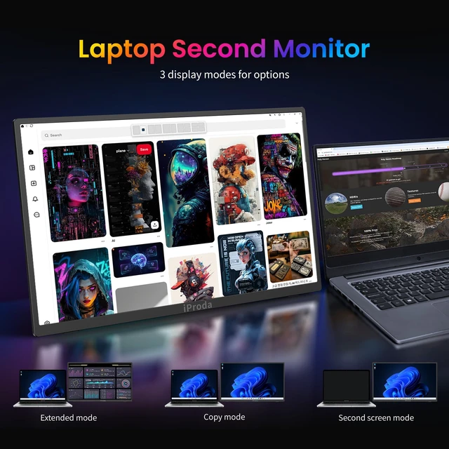Alt view image 4 of 7 - 18.5 Inch Portable Monitor, HDMI USB-C Slim 120Hz Portable Gaming Monitor 1080P FHD IPS FreeSync Large Portable Monitor for Laptop MacBook Pro Air, PC, Xbox, PS4/5 Travel Monitor with Kickstand
