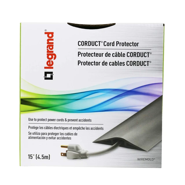 Alt view image 6 of 7 - Legrand Corduct 15 Foot Over Floor Cord Cover Brown 1 Pack Rubber Cable Protector for Floor, Adhesive Included, Cut to Length, Cable Hider, hold 1 Cord or Cable, Cable Concealer