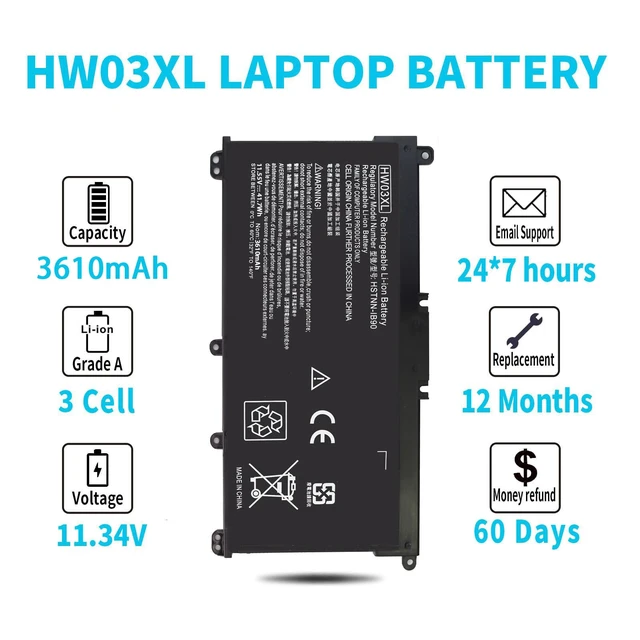 Alt view image 5 of 6 - HW03XL L97300-005 Laptop Battery for HP Pavilion 15-EG 15-EH 17-CN 17-CP 15-eg0xxx 15-eg0073cl 15-eg0053cl 15-eg1053cl 15t-eg000 15-eh1xxx 17-cn0xxx 17-cn2063cl 17-cp0xxx 17-cp0700dx HW03041xl-pl