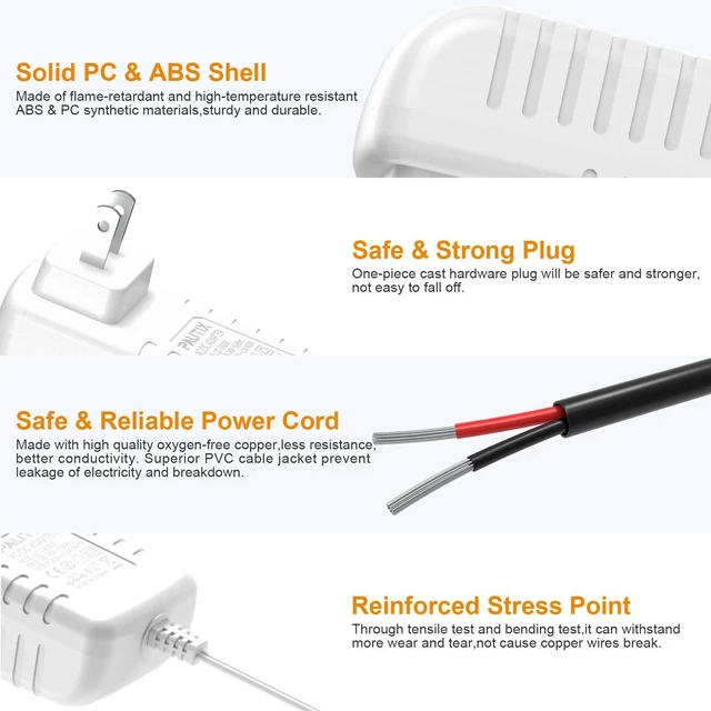 Alt view image 5 of 7 - 24V DC Power Supply Adapter 24Volt 3.5A 84W AC to DC Converter Transformer 100-240V AC Input with 5.5 x 2.1mm US Plug for LED Strip, CCTV Camera