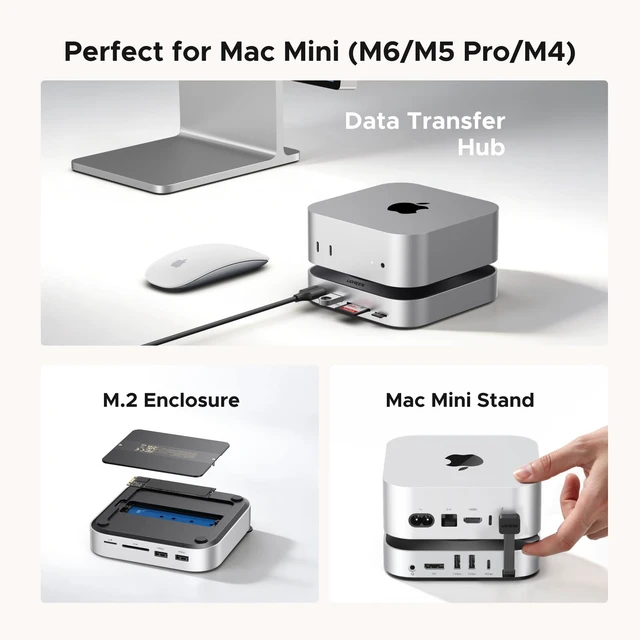 Alt view image 2 of 7 - Mac mini Dock DP Hub 4K@144Hz with NVMe Enclosure 10G USB-A/C, SD/TF slots, audio port, M.2 NVMe enclosure, for Mac mini M6/M5 Pro/M4