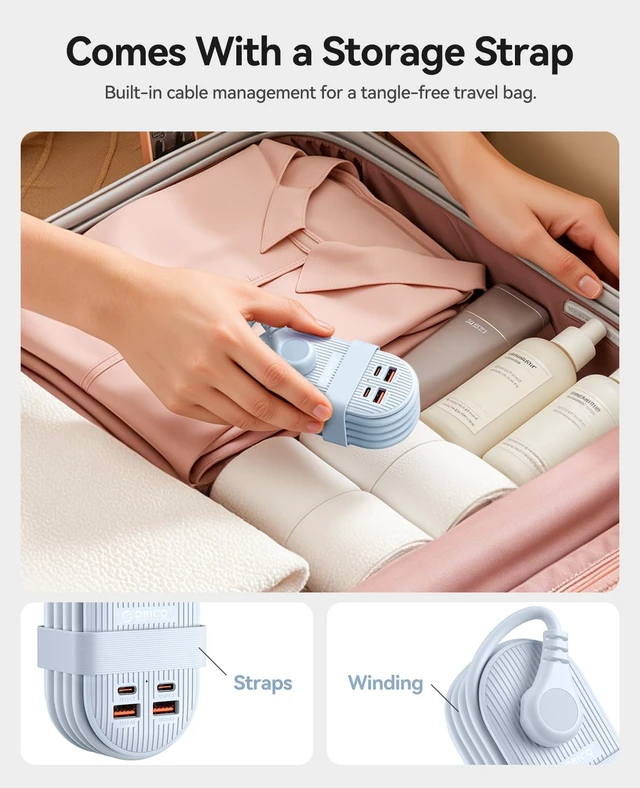 Alt view image 2 of 7 - 22.5W Travel Power Strip, 7 in 1 Charging Station(3AC, 4 USB Ports) 4ft Extension Cord, Flat Plug Fashion Essential for Cruise Ship/Travel/Home/Office/Dorm - TK22
