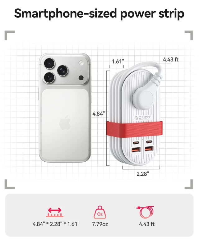 Alt view image 5 of 7 - 22.5W Travel Power Strip, 7 in 1 Charging Station(3AC, 4 USB Ports) 4ft Extension Cord, Flat Plug Fashion Essential for Cruise Ship/Travel/Home/Office/Dorm - TK22