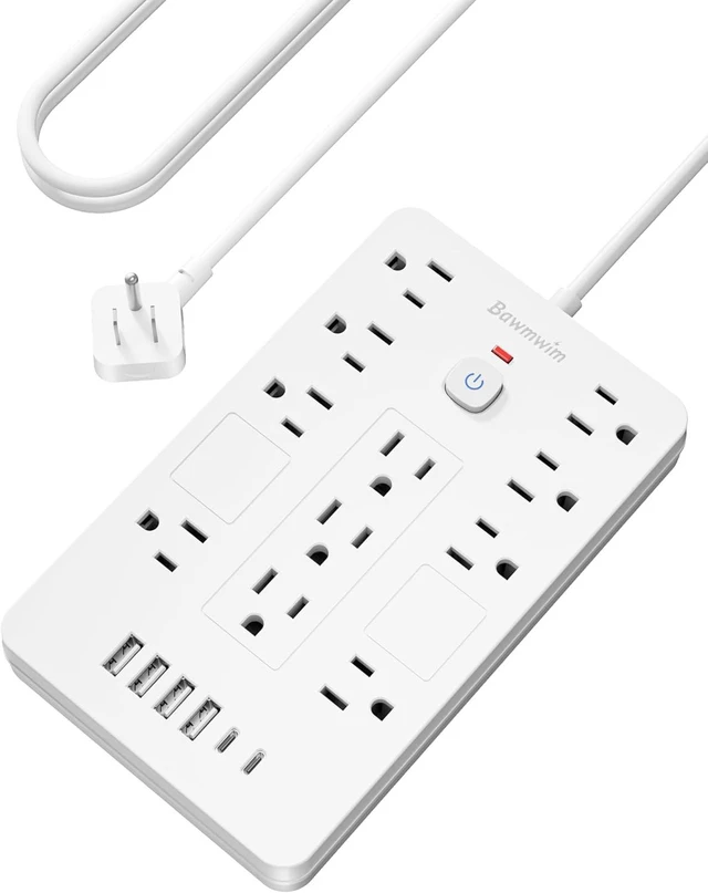 Main image of 6FT Flat Plug Surge Protector Power Strip with 11 Outlets&6 USB Ports 2 Pack 6FT Flat Plug Extension Cord Power Strip with 11 AC(1850W/15A/14AWG) &6 USB Ports(2 USB C),Wall Mount, ETL