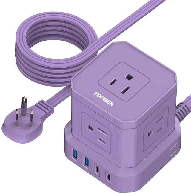 Main image of Power Strip with USB, 10 FT Flat Extension Cord with 5 Outlets, 2 USB-C & 2 USB-A, Compact Desk Charging Station for Home Office, Dorm, Hotel, Travel, 700J Surge Protection