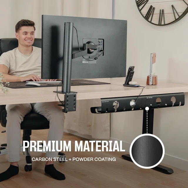 Alt view image 5 of 7 - No-Drill Under Desk Cable Management Tray, 2-Pack, Large Wire & Cord Organizer for Standing Desk or Table, Power Strip Holder, Hides Cables, Home Office Cord Hider, Carbon Steel