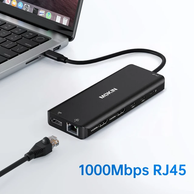 Alt view image 6 of 6 - USB C Laptop Docking Station Dual Monitor Dual HDMI 4K DP Triple Display Hub, 13 in 1 USB C Hub with 3 Monitors, DisplayPort, USB 3.1, RJ45, 100W PD, Card Reader, Audio/Mic, for Dell HP, Black