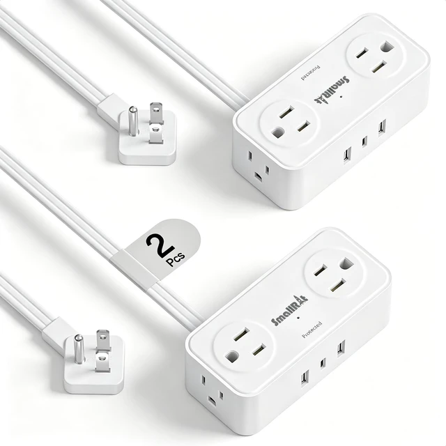 Main image of 2 Pcs 3.3FT Flat Plug Extension Cord Indoor,Power Strip with USB C Small Power Strip with 4 Multiple Outlets and 3 Outlet Extender for Home, OfficeDorm, TravelCruise Eessentials, White