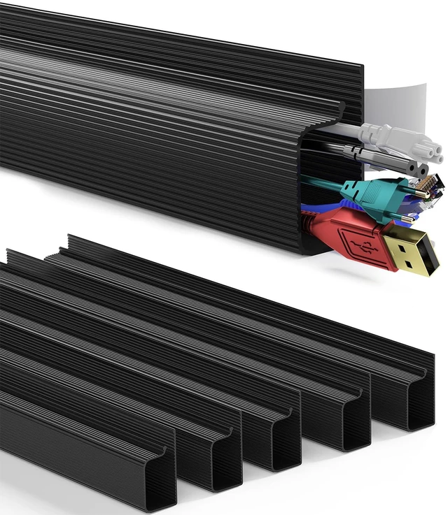 Main image of 6 Pack Safe & Tidy Black Cable Management Solution - Protect Kids & Pets with Home Office Cable Management Under Desk, Cable Organizer, Cable Management Kit, Cord Organizer for Desk, 15.7in x 6