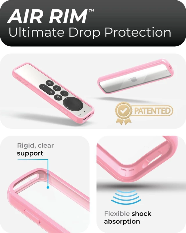 Alt view image 2 of 6 - Air Rim Case for Apple TV Remotes Pink with Clear Back Designed in the USA Slim Remote Case With Ultimate Drop Protection (Not Bulky Like Other Cases)