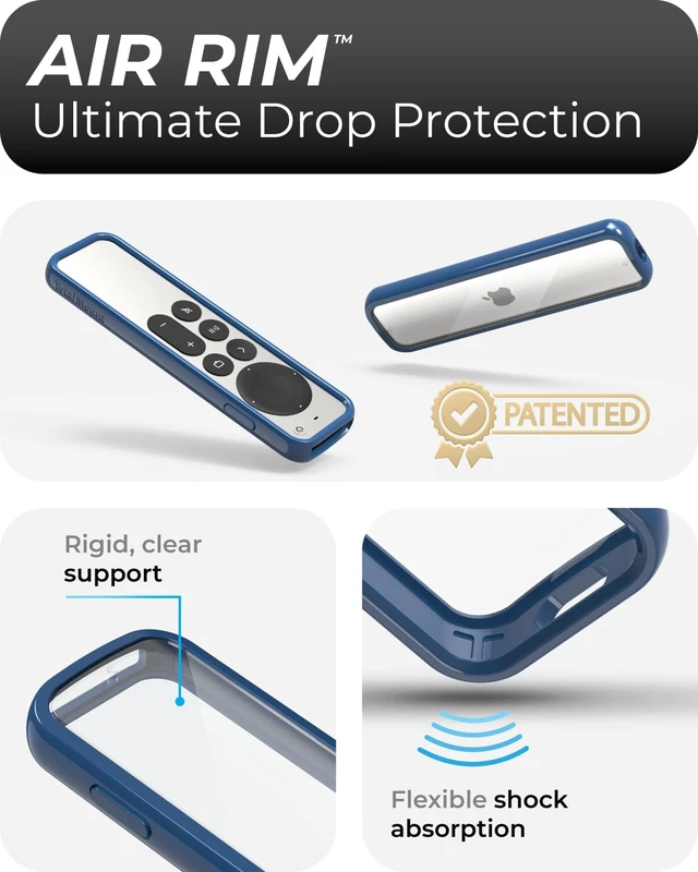 Alt view image 2 of 6 - Air Rim Case for Apple TV Remotes Blue with Clear Back Designed in the USA Slim Remote Case With Ultimate Drop Protection (Not Bulky Like Other Cases)