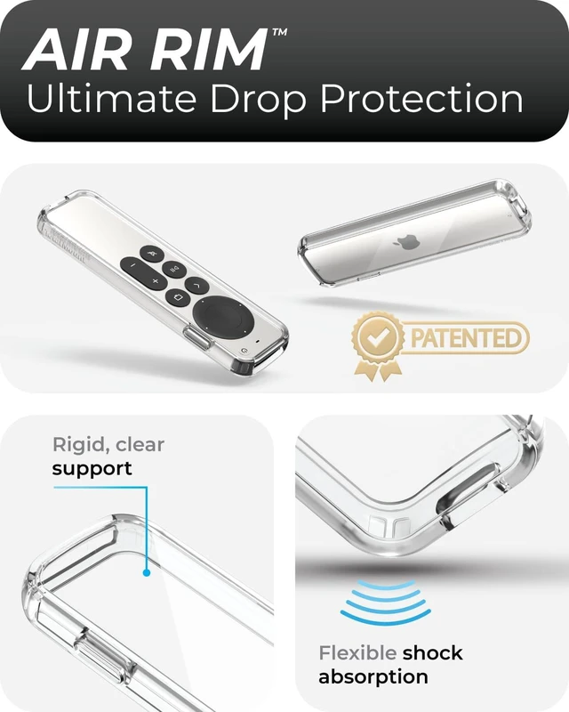 Alt view image 2 of 6 - Air Rim Case for Apple TV Remotes Clear Designed in the USA Slim Remote Case With Ultimate Drop Protection (Not Bulky Like Other Cases)