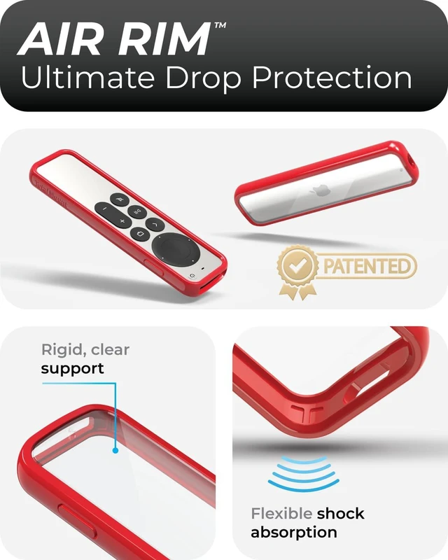 Alt view image 2 of 6 - Air Rim Case for Apple TV Remotes Red with Clear Back Designed in the USA Slim Remote Case With Ultimate Drop Protection (Not Bulky Like Other Cases)