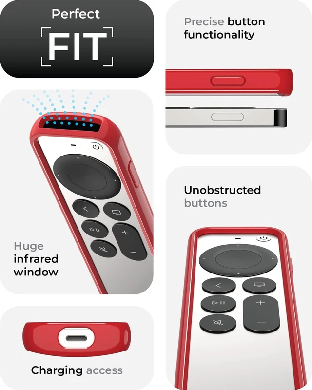 Alt view image 5 of 6 - Air Rim Case for Apple TV Remotes Red with Clear Back Designed in the USA Slim Remote Case With Ultimate Drop Protection (Not Bulky Like Other Cases)