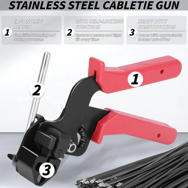 Alt view image 4 of 7 - 500PCS Metal Zip Ties Gun Kit, 12 Inch Heavy Duty Metal Zip Ties, Multi-Purpose Self-Locking Cable Tie Tool Set for Vehicles Farms Plants Fences Pipe Bundling, ScissorsSilver Black