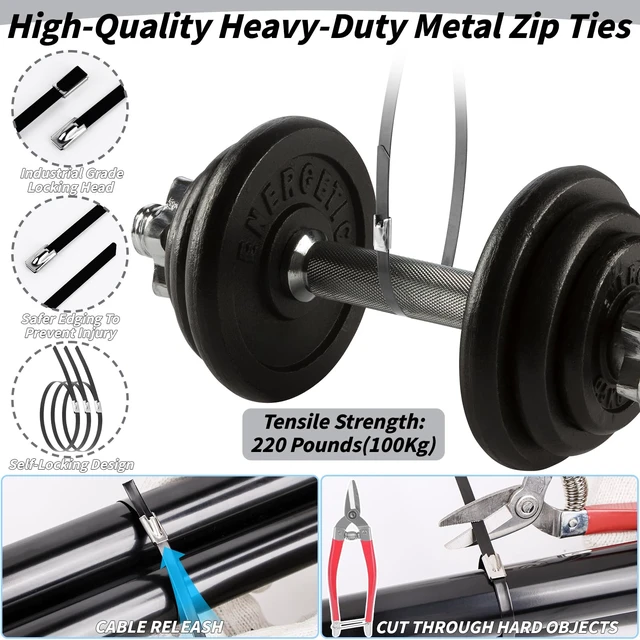 Alt view image 3 of 7 - 500PCS Metal Zip Ties Gun Kit, 12 Inch Heavy Duty Metal Zip Ties, Multi-Purpose Self-Locking Cable Tie Tool Set for Vehicles Farms Plants Fences Pipe Bundling, ScissorsSilver Black
