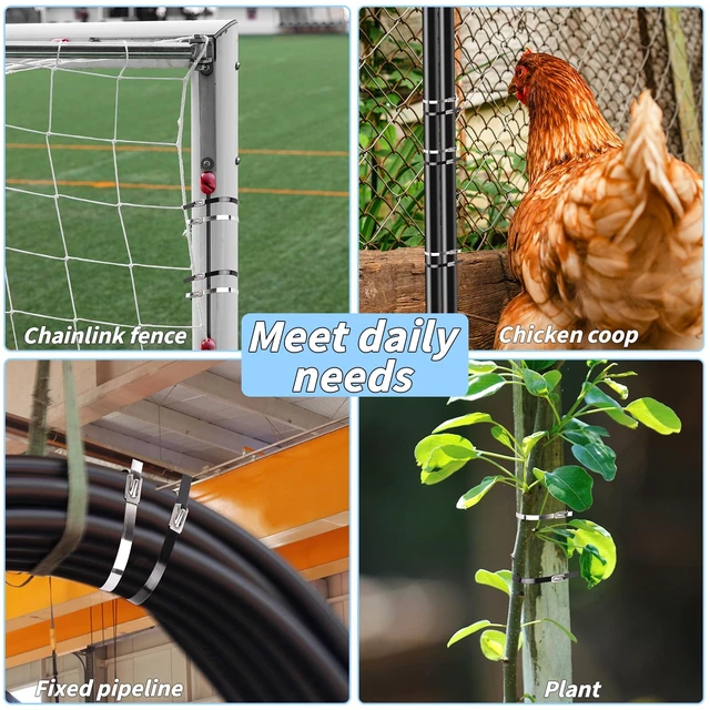 Alt view image 5 of 7 - 500PCS Metal Zip Ties, Silver Black 12 Inch Heavy Duty Metal Zip Ties, Multi-Purpose Self-Locking Cable Tie for Vehicles Farms Plants Fences Pipe Bundling