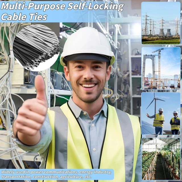 Alt view image 7 of 7 - 500PCS Metal Zip Ties, Silver Black 12 Inch Heavy Duty Metal Zip Ties, Multi-Purpose Self-Locking Cable Tie for Vehicles Farms Plants Fences Pipe Bundling
