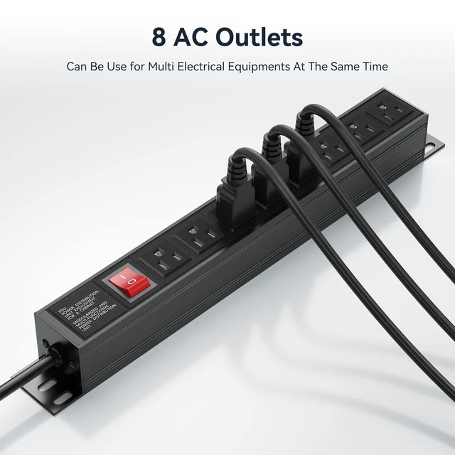 Alt view image 2 of 7 - Heavy Duty Power Strip,8 Outlet Metal Power Strips Wall Mount, 1.6 inch Wide Spaced Industrial Surge Protector, Garage Outlet for Shop Workshop Power Strip with Switch & 6 FT Extension Cord, 300J