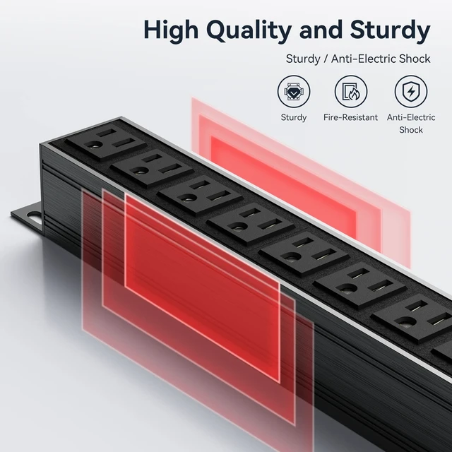 Alt view image 7 of 7 - Heavy Duty Power Strip,8 Outlet Metal Power Strips Wall Mount, 1.6 inch Wide Spaced Industrial Surge Protector, Garage Outlet for Shop Workshop Power Strip with Switch & 6 FT Extension Cord, 300J