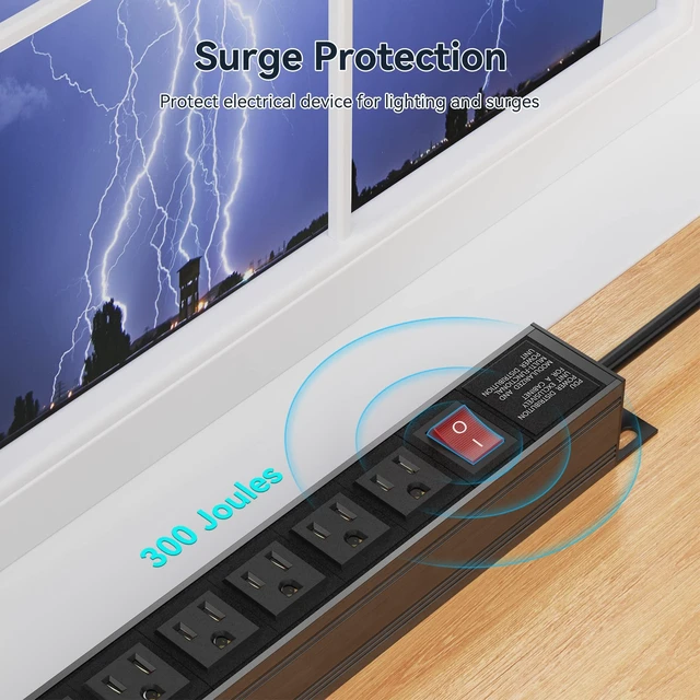 Alt view image 5 of 7 - Heavy Duty Power Strip,8 Outlet Metal Power Strips Wall Mount, 1.6 inch Wide Spaced Industrial Surge Protector, Garage Outlet for Shop Workshop Power Strip with Switch & 6 FT Extension Cord, 300J