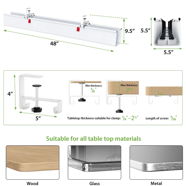Alt view image 5 of 7 - Extra Large No Drill Under Desk Cable Management Tray 48 in, White Clamp/Screw Mount, Supports Up to 70lbs, Fabric Wire Management Cable Raceways, Cord Hiders, Cord Management for Office/Home