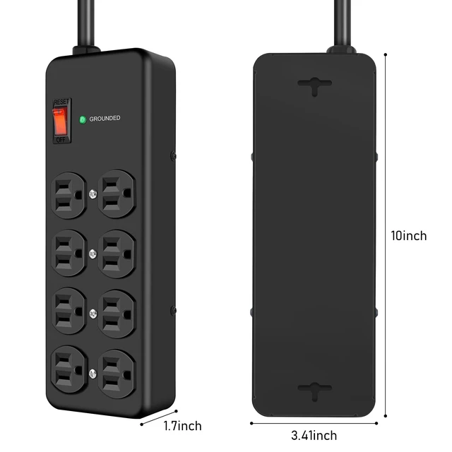 Alt view image 6 of 7 - 15Amp Heavy Duty Surge Protector, 8 Outlets, 14 AWG 10FT Metal Power Strip whit Wall Mount Surge Protector 2700J for Adapter Workshop & Industrial,ETL Listed