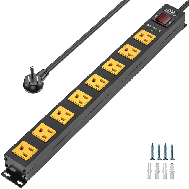 Main image of 8 Outlet Heavy Duty Metal Power Strip, 15A/1875W, 6 FT Cord Surge Protector Power Strip 2100J, Mountable Wide Spaced Power Bar for Workshop/Garage/Home/Office