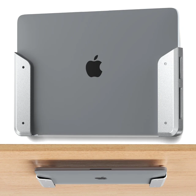 Main image of Wall & Under Desk Laptop Mount HolderAdhesive & Screw in,1.02"/ 26 mm,Anti-Scratch Pads,Universal for MacBooks,Surface,Keyboards,Tablets,Switch &More,Matte Silver