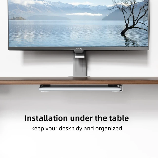 Alt view image 7 of 7 - Wall & Under Desk Laptop Mount HolderAdhesive & Screw in,1.02"/ 26 mm,Anti-Scratch Pads,Universal for MacBooks,Surface,Keyboards,Tablets,Switch &More,Matte Silver