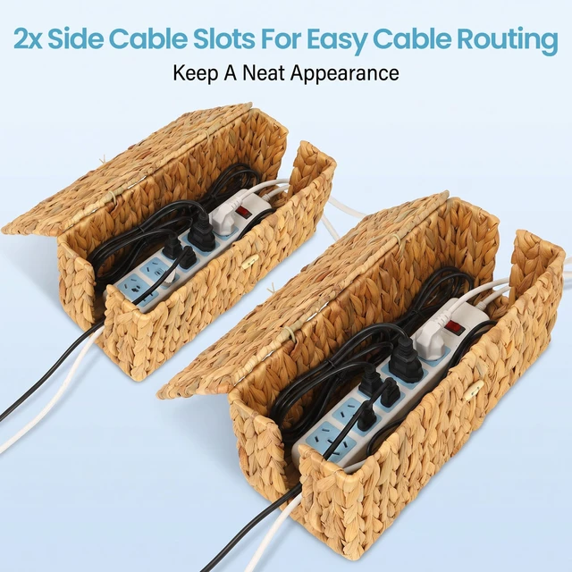 Alt view image 4 of 7 - 2 Pack Water Hyacinth Floor Cord Covers with Lid, Hand-woven Cable Management Box, 2 Open Slots Cord Box to to Hide USB Wire, Power Strip & Charger for Home & Office and Dorm, Natural