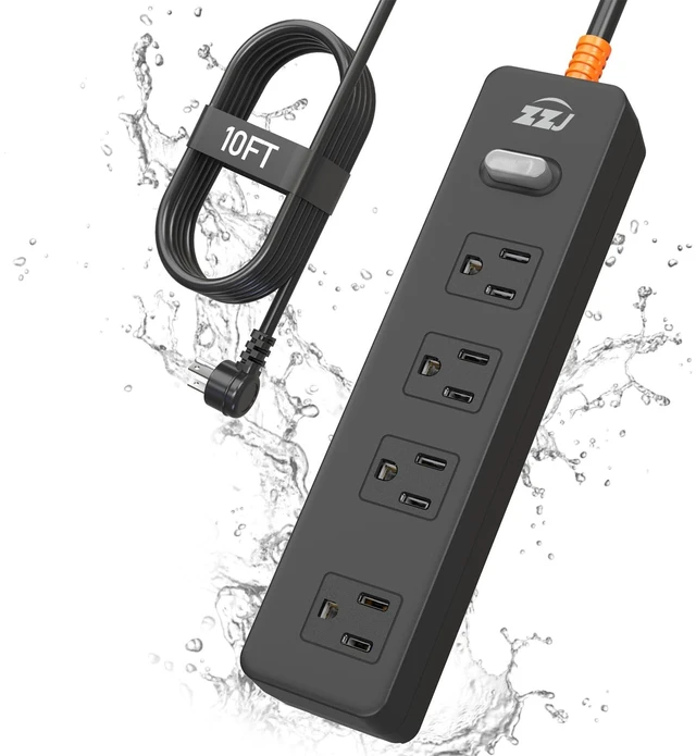 Main image of Outdoor Power Strip Weatherproof, 10FT Extension Cord with 4 Outlets 1625W/13A, IPX6 Waterproof, Electric Shockproof & Overload Protection, Wall Mountable for Pool, Christmas Lights, Camping, RV