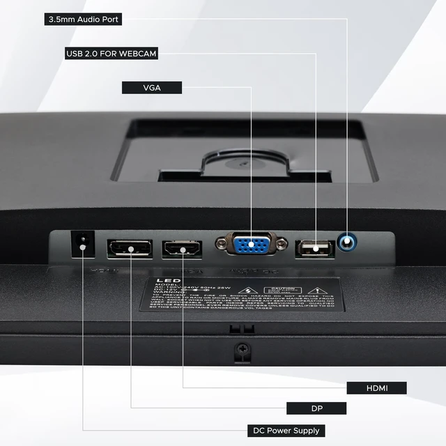 Alt view image 4 of 7 - 23.8" 1080P IPS 120Hz Monitor for Business & Gaming - Built-in Adjustable 3MP Webcam, Mic Array, Dual Speakers, Frameless, Eye Care, HDMI/DP/VGA/USB