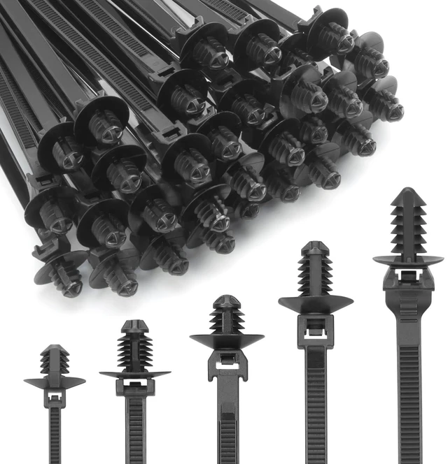 Main image of 150 PCS Push Mount Zip Ties-5 Types, Nylon Car Mount Wire Tie Snap in Cable Zip Ties, Black Push Mount Cable Ties Automotive Zips Tie Fastener Wire Harness Clips for Wire Tying