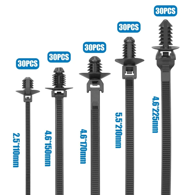 Alt view image 2 of 6 - 150 PCS Push Mount Zip Ties-5 Types, Nylon Car Mount Wire Tie Snap in Cable Zip Ties, Black Push Mount Cable Ties Automotive Zips Tie Fastener Wire Harness Clips for Wire Tying