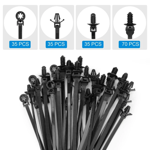 Alt view image 2 of 7 - 210 PCS Universal Nylon Push Mount Zip Ties Assorted Sizes, Heavy Duty Nylon Push Mount Self Locking UV Resistant Wire Ties, 5 Most Popular Sizes,for Indoor Wire Tying Construction Auto
