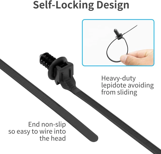 Alt view image 3 of 6 - 150 PCS Push Mount Zip Ties-5 Types, Nylon Car Mount Wire Tie Snap in Cable Zip Ties, Black Push Mount Cable Ties Automotive Zips Tie Fastener Wire Harness Clips for Wire Tying