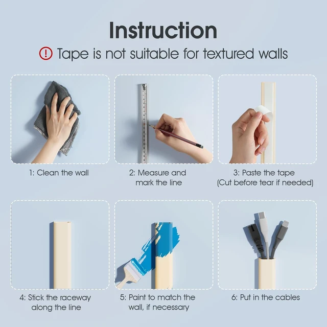 Alt view image 3 of 7 - Wire Covers for 2 Cords TV on Wall, 47in Paintable Cable Hider, Medium Cable Management Kit, Cord Hiding for Wall Beige, W0.95in H0.47in